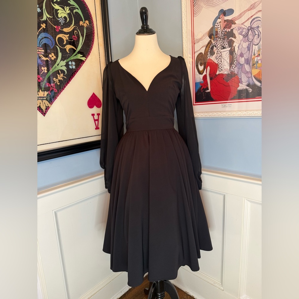 Pinup Girl Laura Byrnes Designs Kara Swing Midi Dress Black Crepe Chiffon sz M